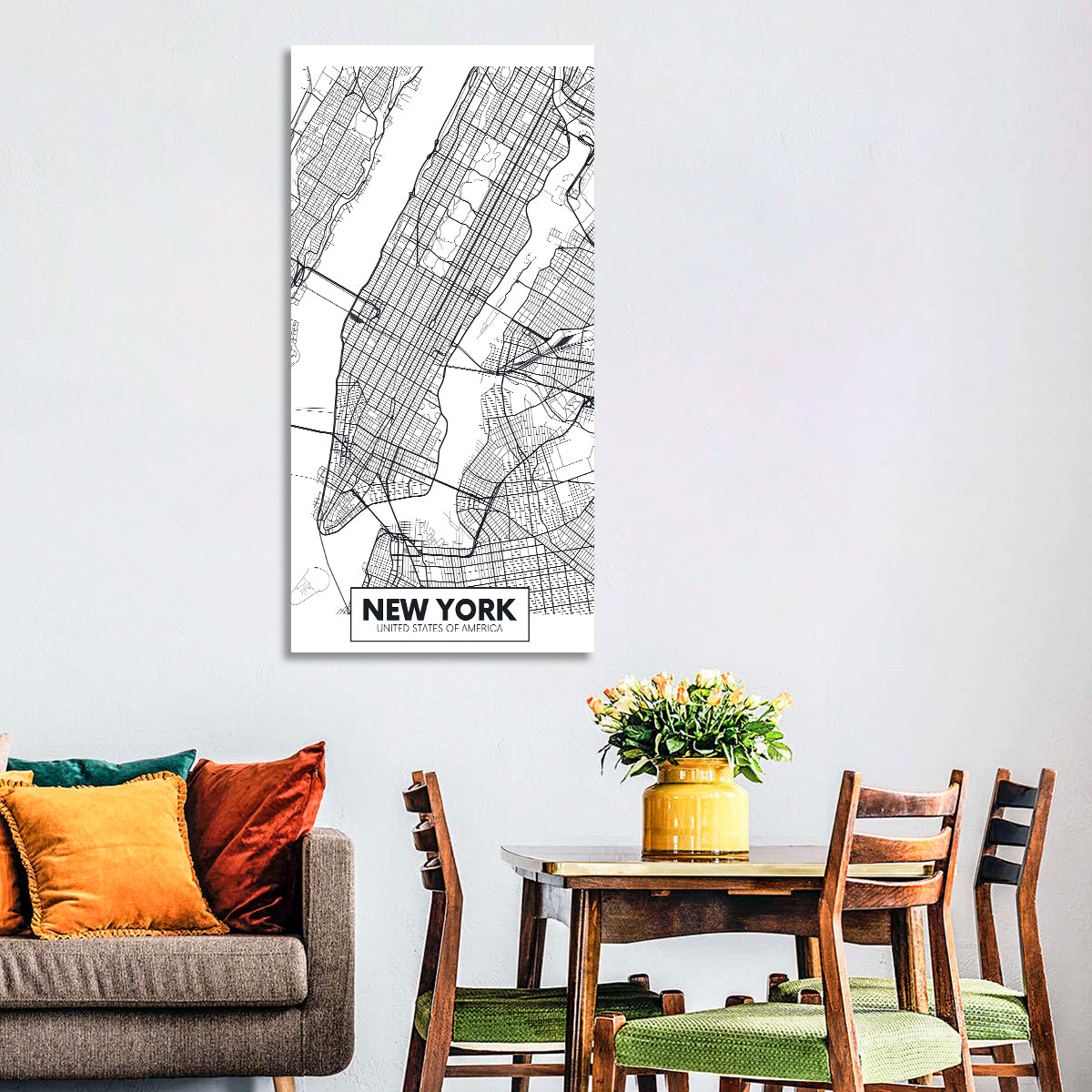 Manhattan Map, Black and White Wall Art