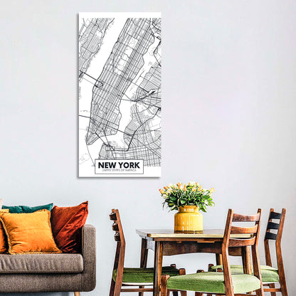 Manhattan Map, Black and White Wall Art