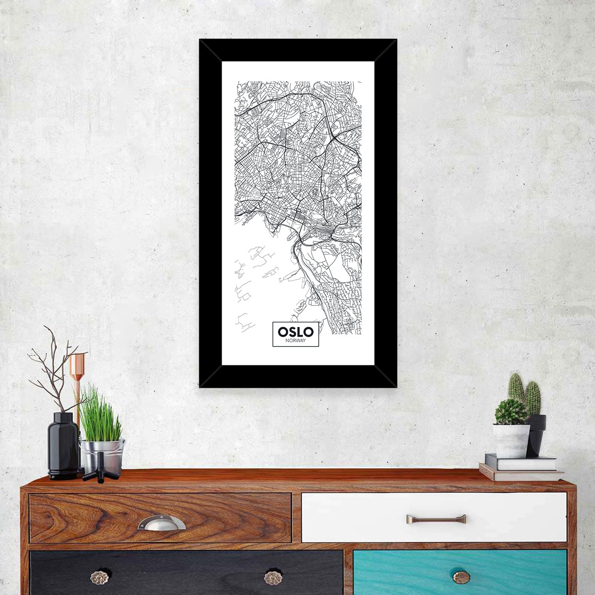 Oslo City Map Wall Art in a room, portrait
