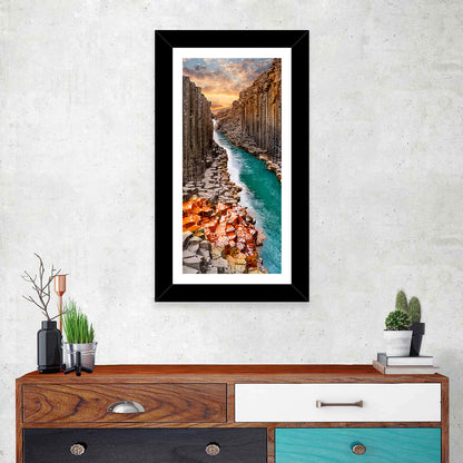 Stuðlagil Canyon Basalt Columns at Golden Hour Wall Art