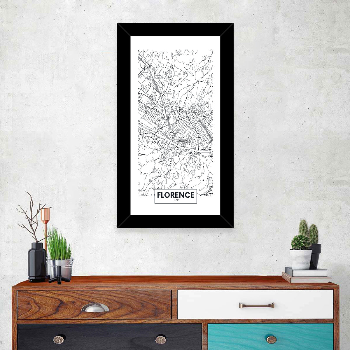 Florence Street Grid Map Wall Art in a room, portrait