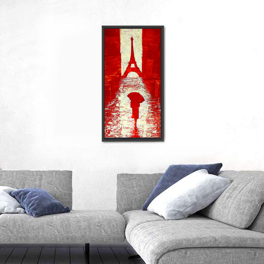 Rainy Paris Eiffel Tower Wall Art in a room, portrait
