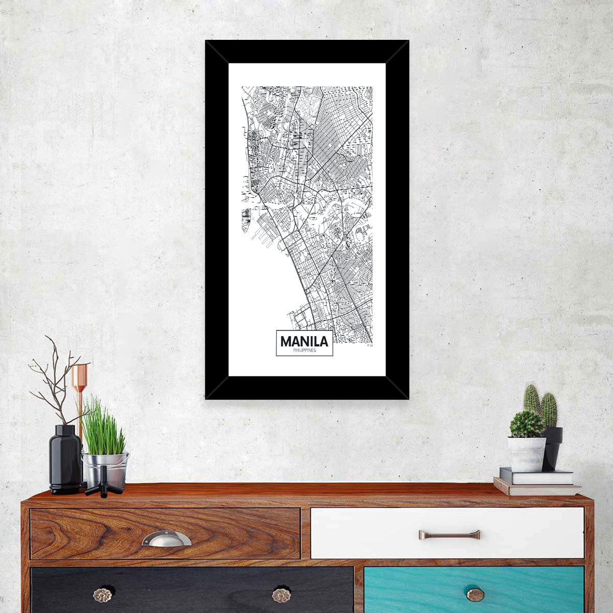 Manila Minimalist City Map Wall Art in a room, portrait