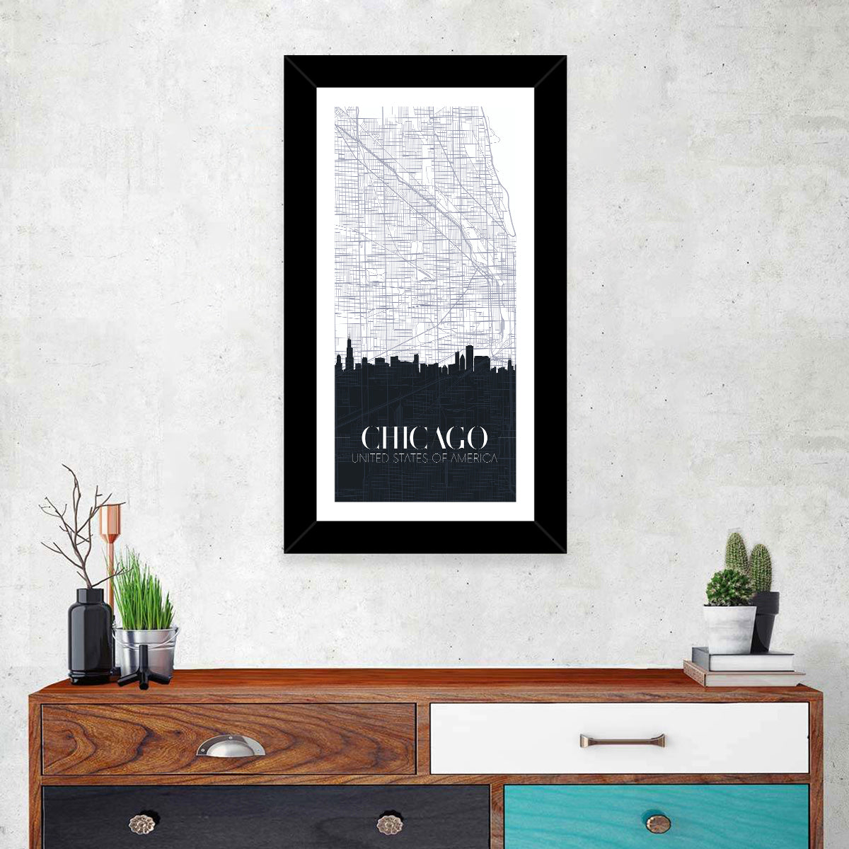 Chicago Skyline Map Wall Art