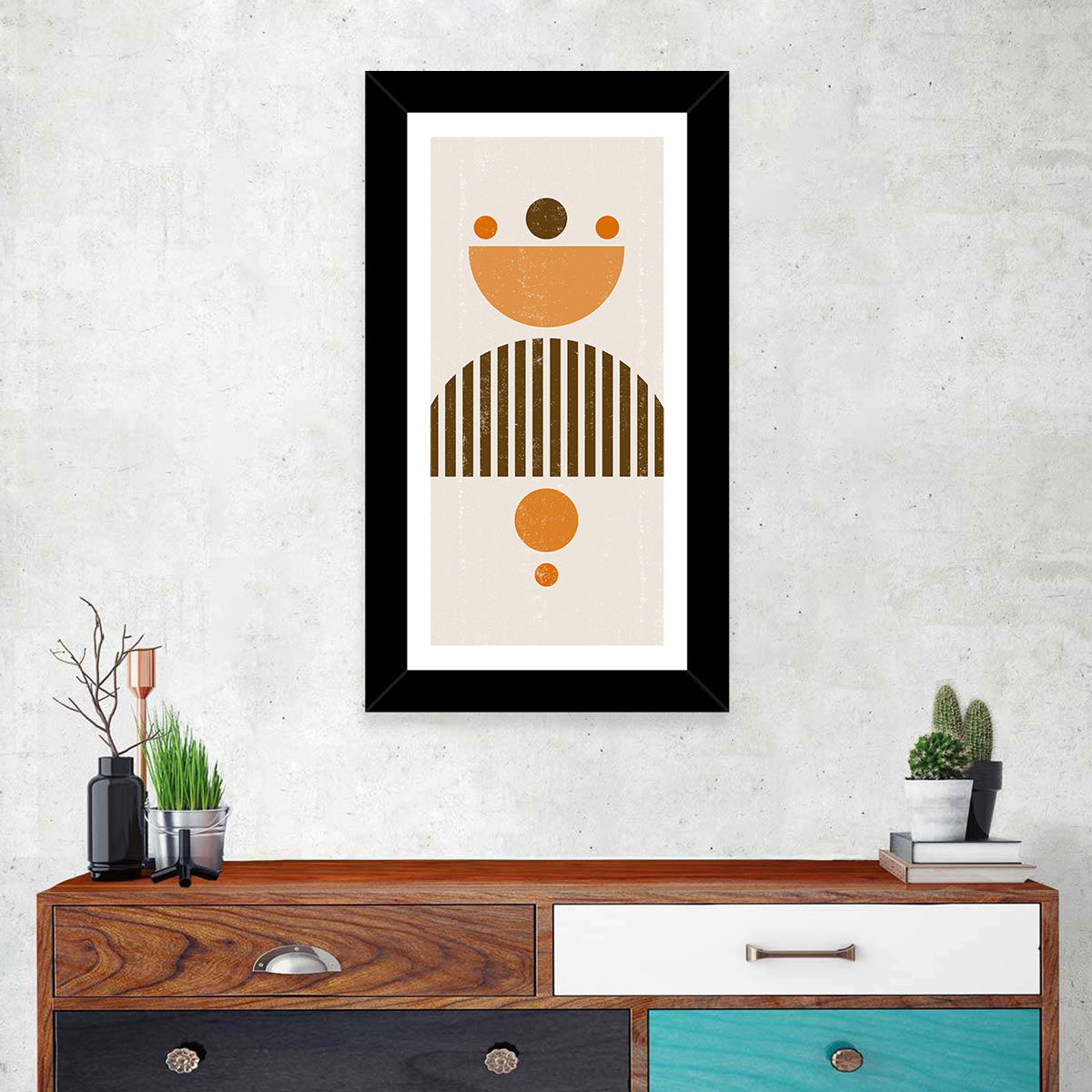 Mid-century Moon and Sun Wall Art in a room, portrait