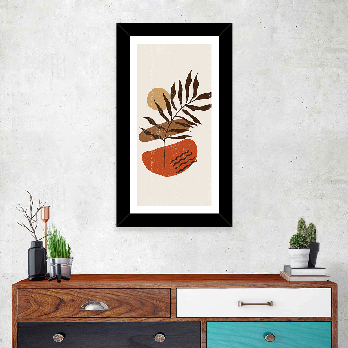 Fern with Terracotta Sun Wall Art in a room, portrait