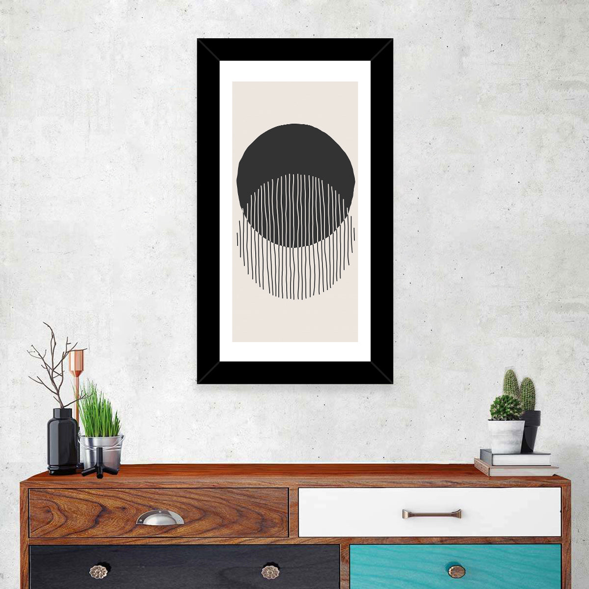 Moon Eclipse Minimalist Wall Art in a room, portrait