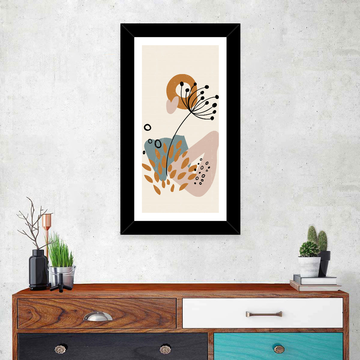 Minimalist Botanical Line Flower Wall Art in a room, portrait