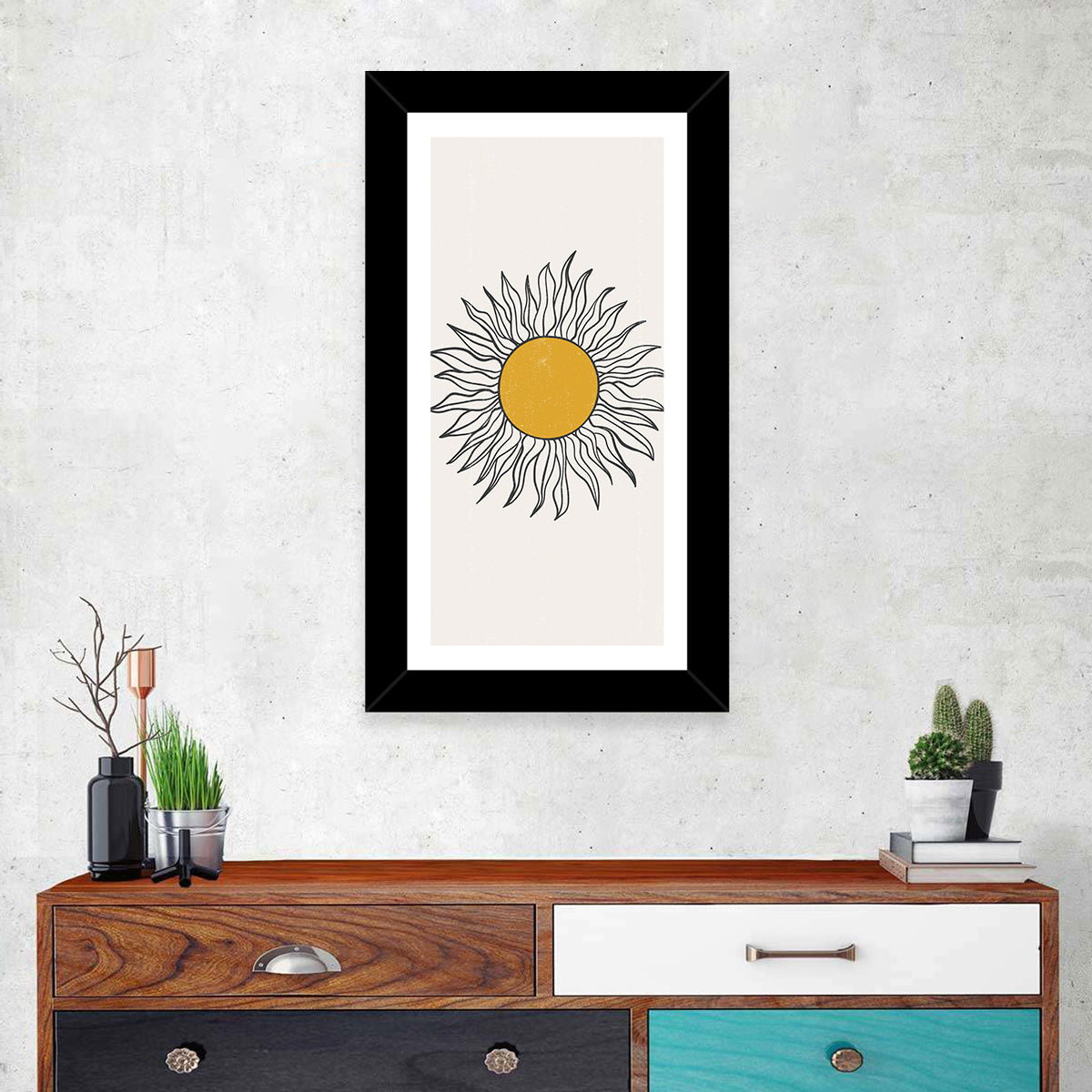 Hand Drawn Sun Study Wall Art in a room, portrait