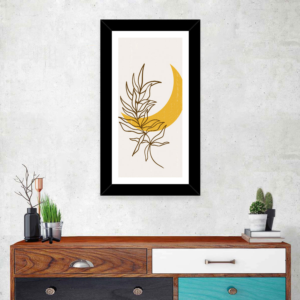 Crescent Moon Leaf Illustration Wall Art