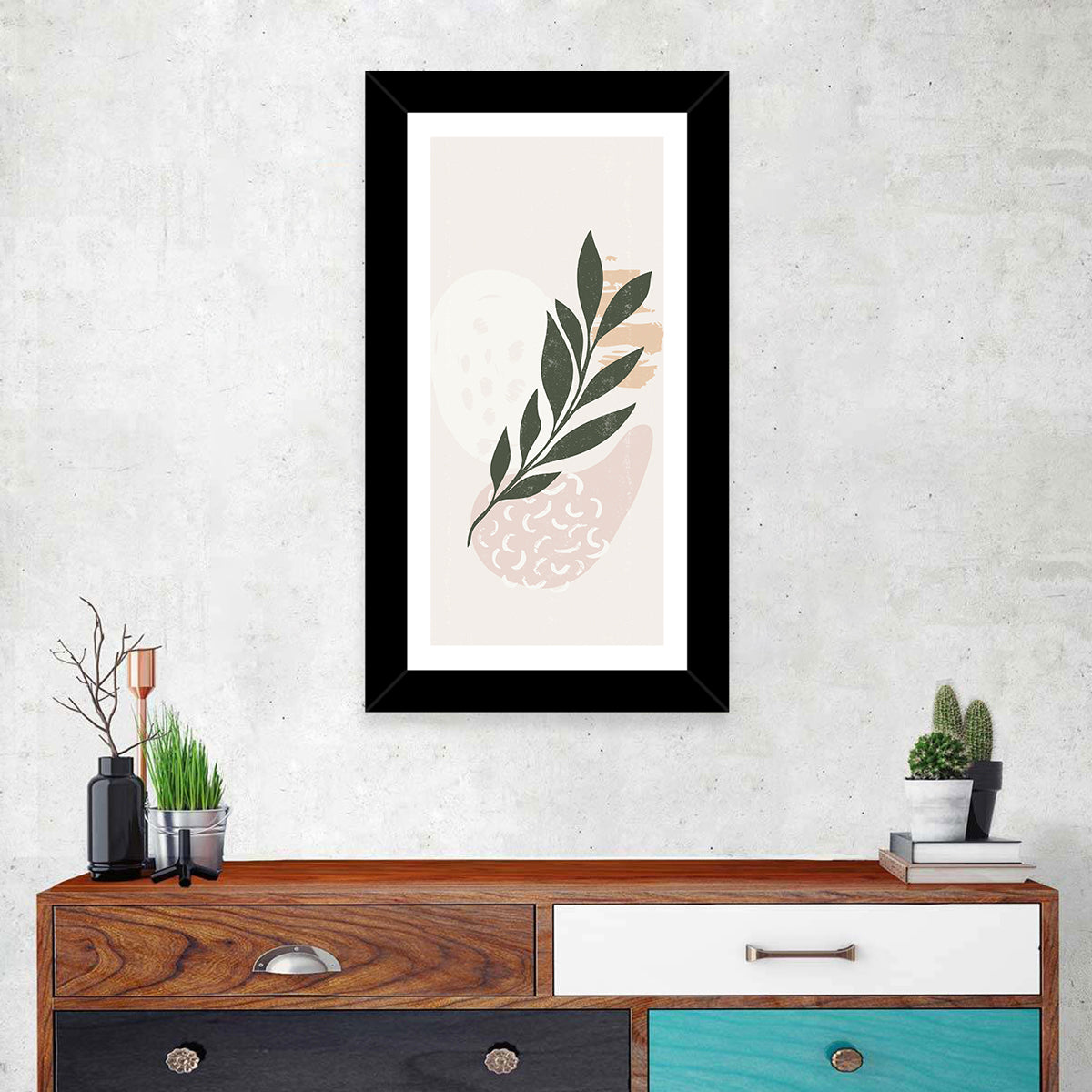 Boho Leaf Study Wall Art in a room, portrait