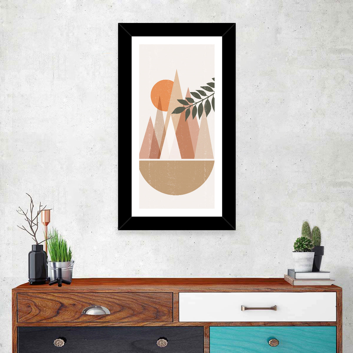 Geometric Mountain Sunset Wall Art