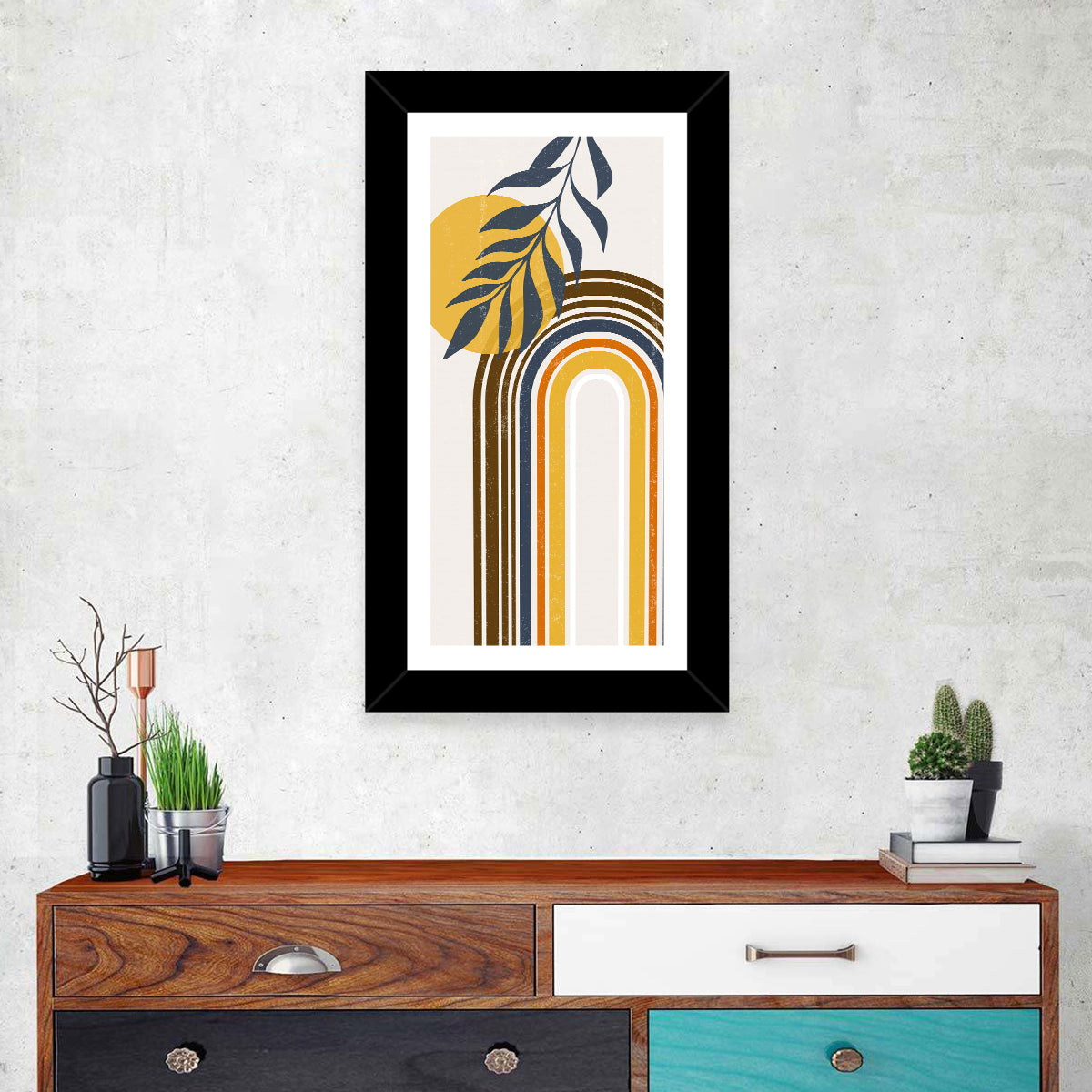 Boho Concentric Sun Arch Wall Art in a room, portrait