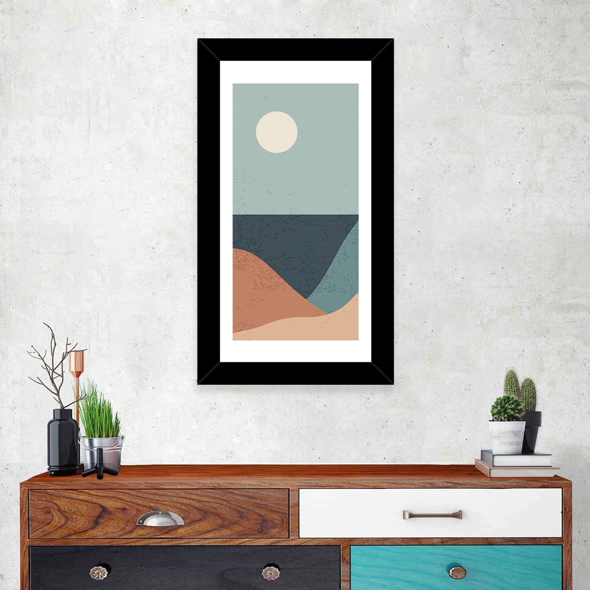 Moonlit Coastal Dunes Wall Art in a room, portrait