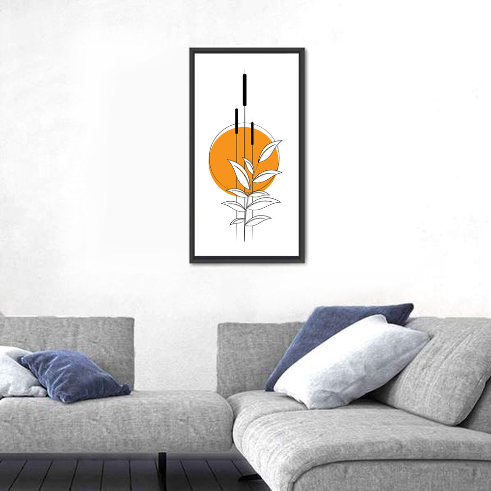 Cattails and Sun Illustration Wall Art in a room, portrait