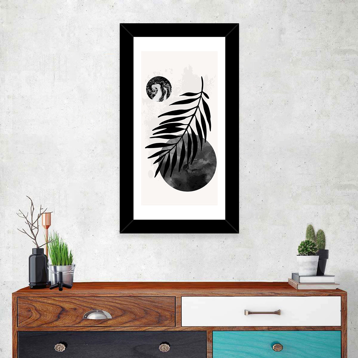 Minimal Palm Leaf Study Wall Art in a room, portrait