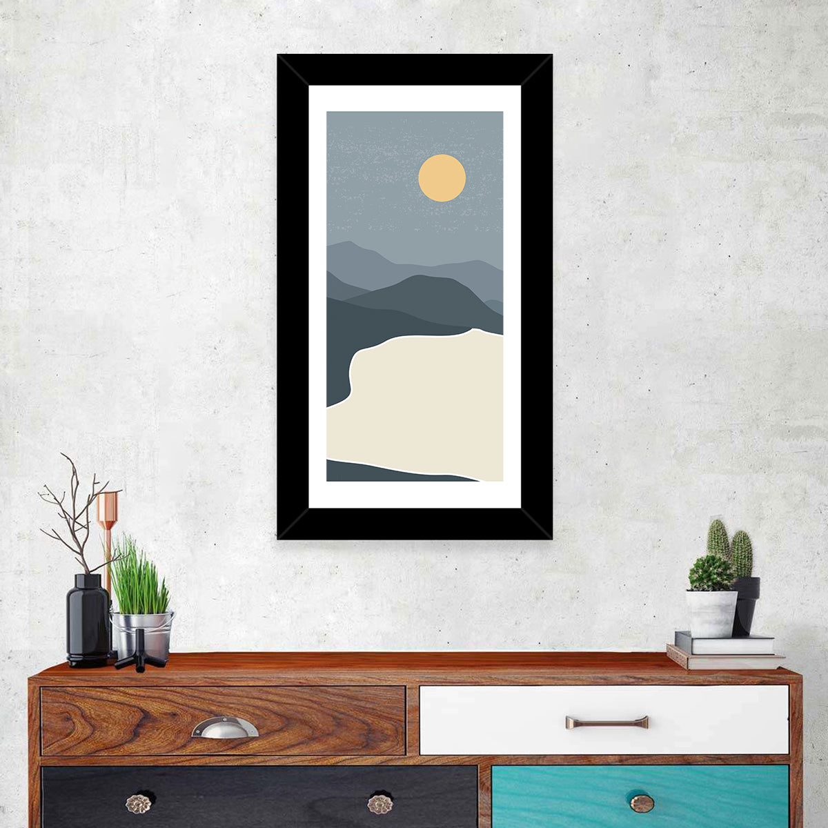Sandy Mountains at Dusk Wall Art in a room, portrait