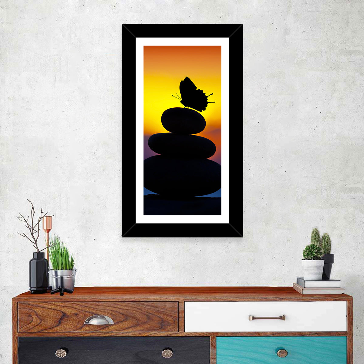 Stacked Spa Stones with Butterfly Wall Art