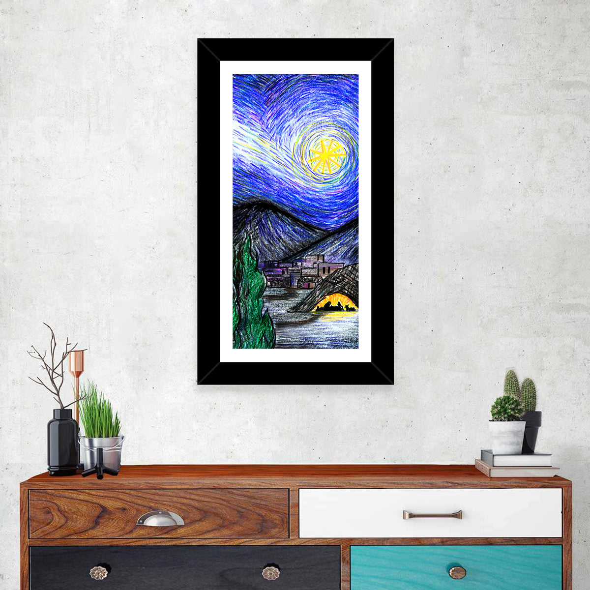 Starry Night Over Bethlehem Wall Art in a room, portrait