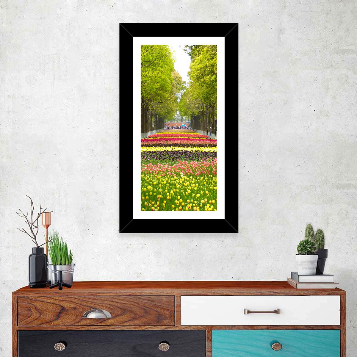 Tree-lined Tulip Garden Path Wall Art