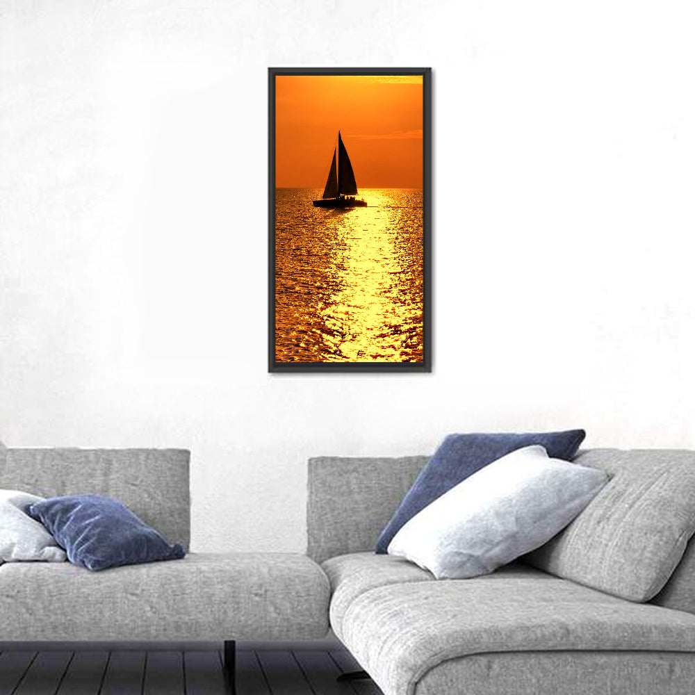 Sailboat Silhouette at Golden Sunset Wall Art