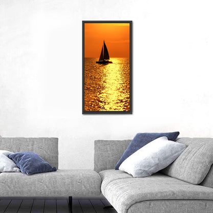 Sailboat Silhouette at Golden Sunset Wall Art