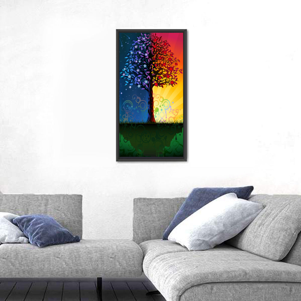 Tree of Day and Night Wall Art in a room, portrait