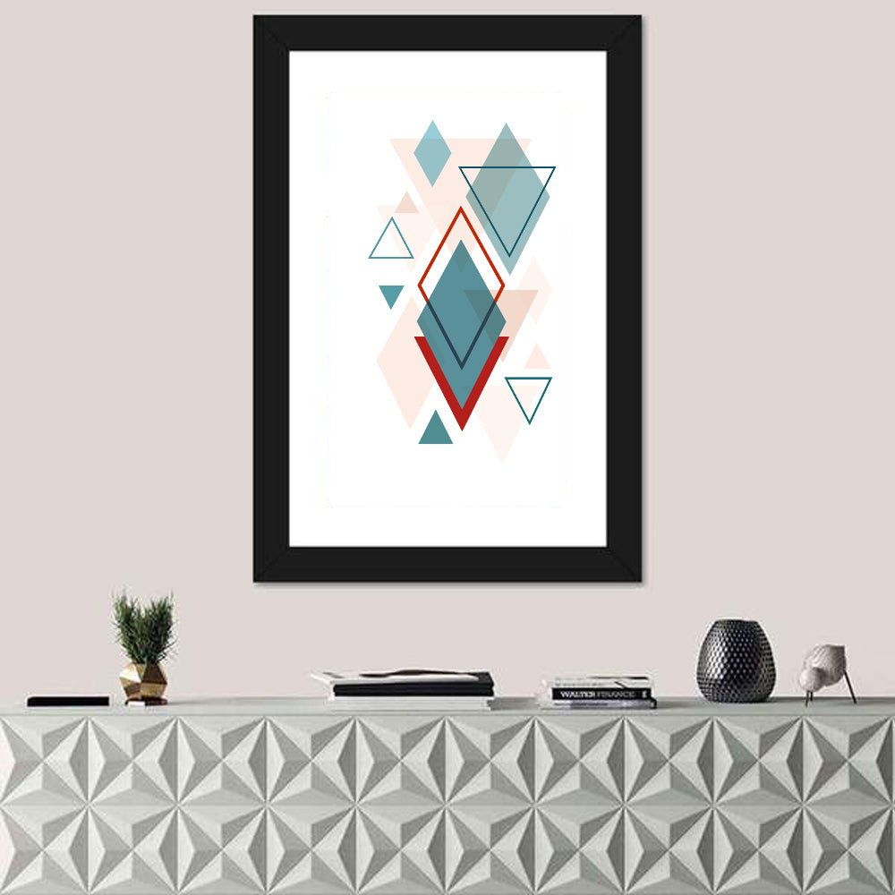 Scandinavian Overlapping Diamonds Wall Art in a room, portrait