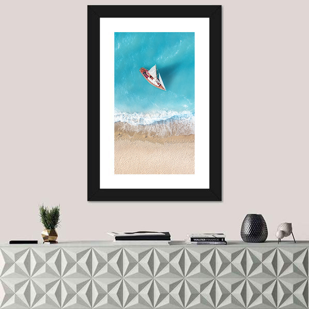 Centered Sailboat Over Turquoise Sea Wall Art