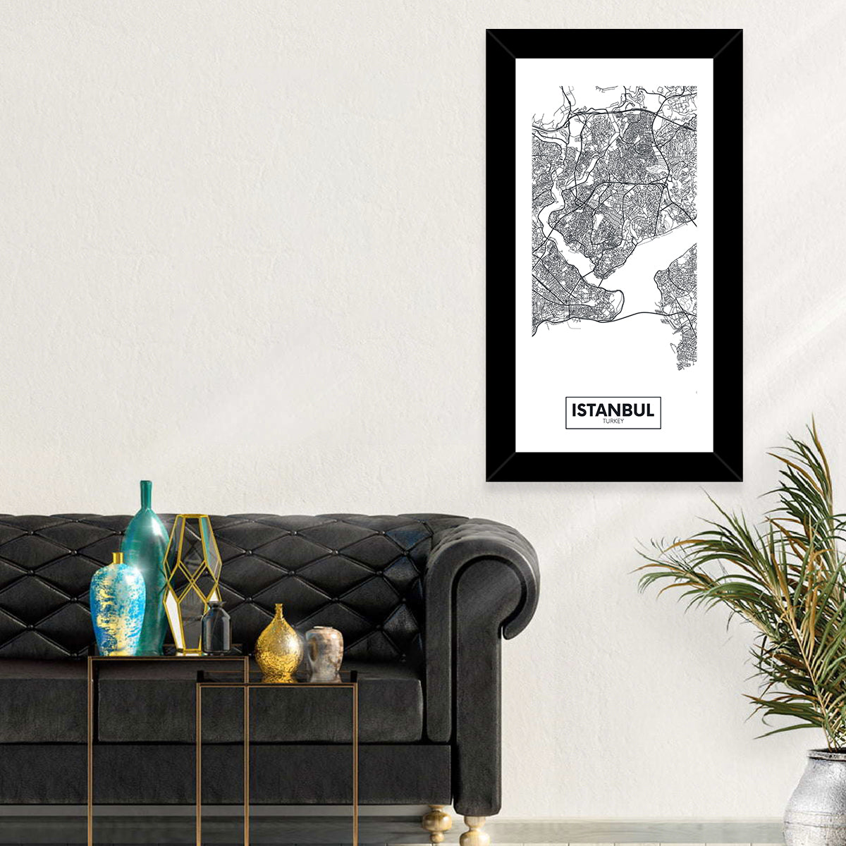 Istanbul City Map Wall Art in a room, portrait