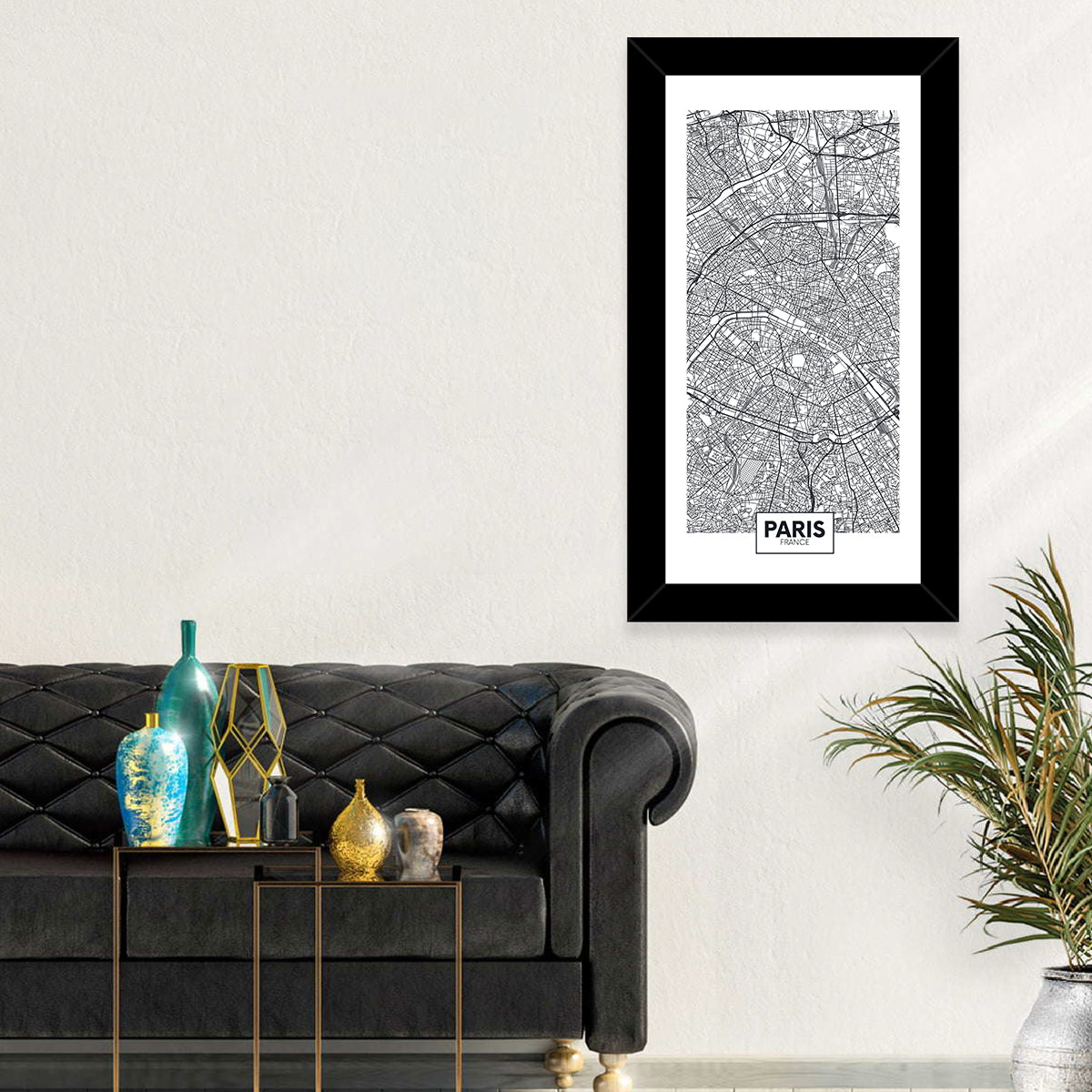 Paris Street Network Map Wall Art in a room, portrait