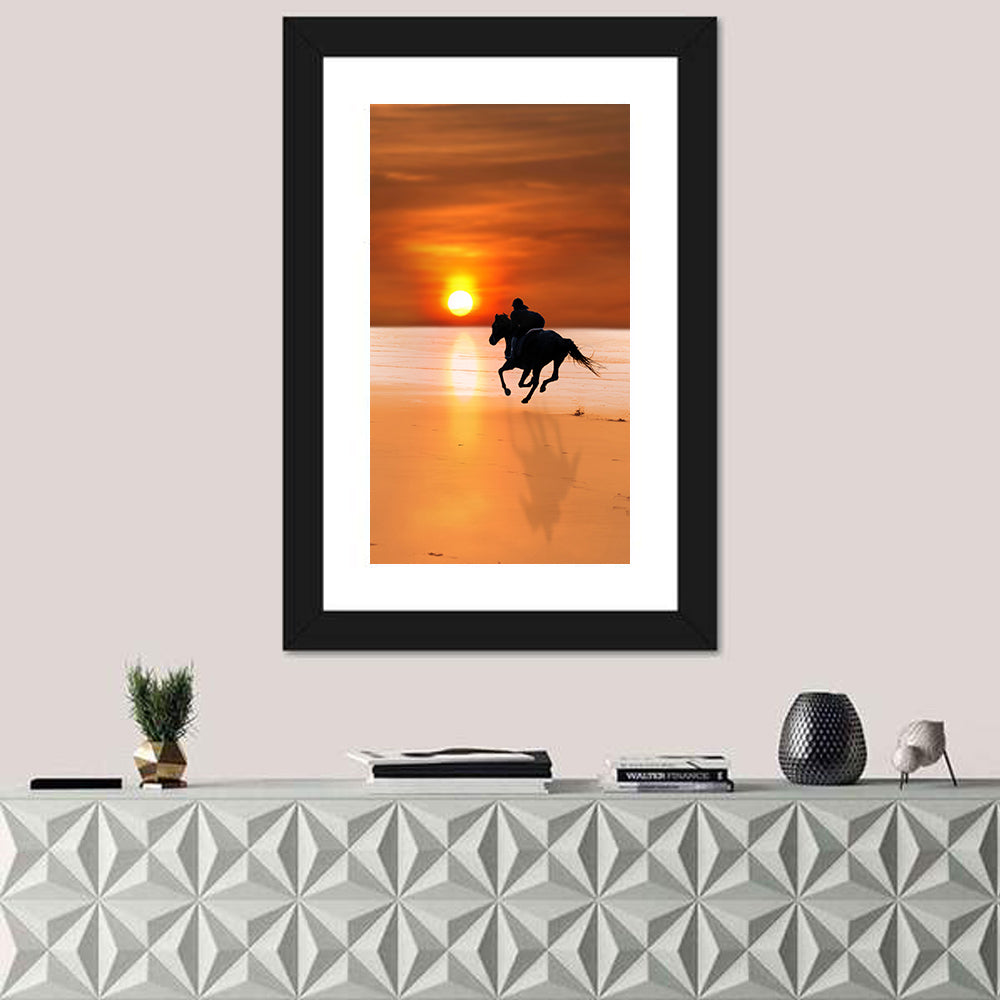 Horse and Rider at Sunset Wall Art