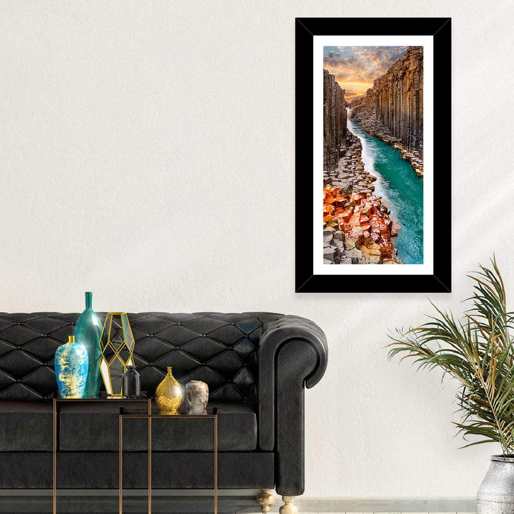 Stuðlagil Canyon Basalt Columns at Golden Hour Wall Art