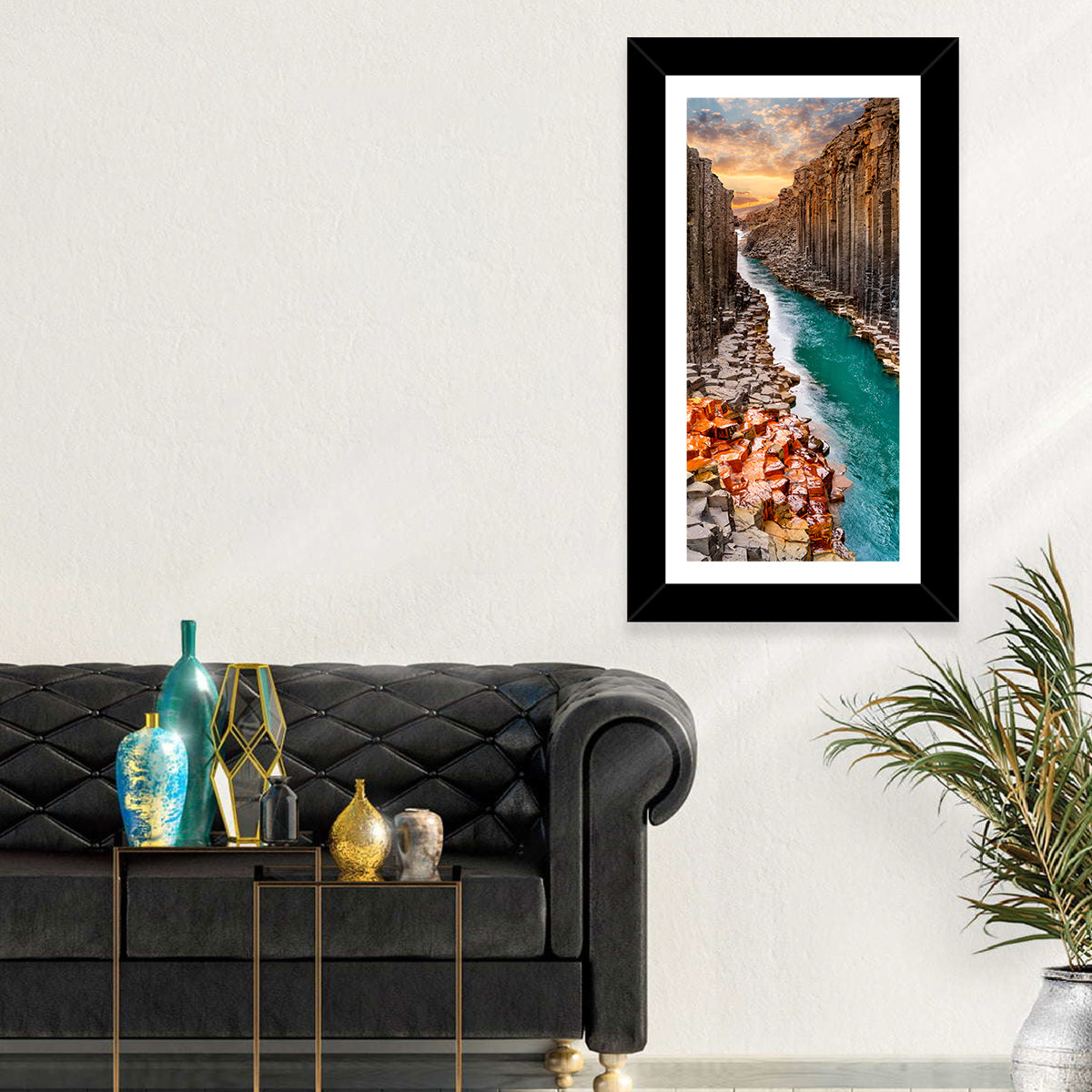 Stuðlagil Canyon Basalt Columns at Golden Hour Wall Art