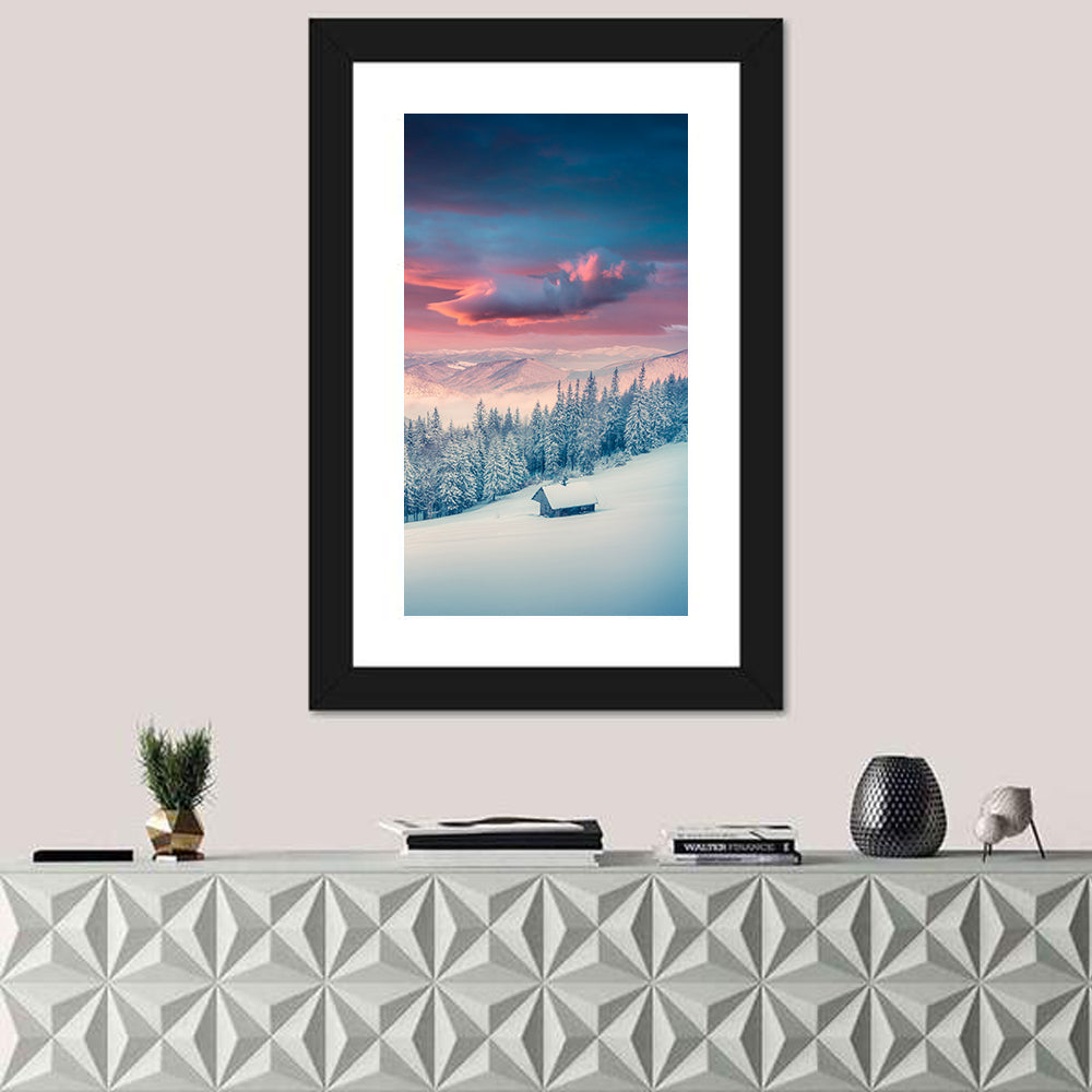 Cabin at Winter Sunrise Wall Art
