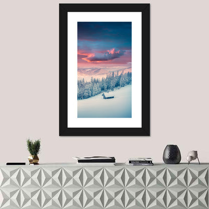 Cabin at Winter Sunrise Wall Art