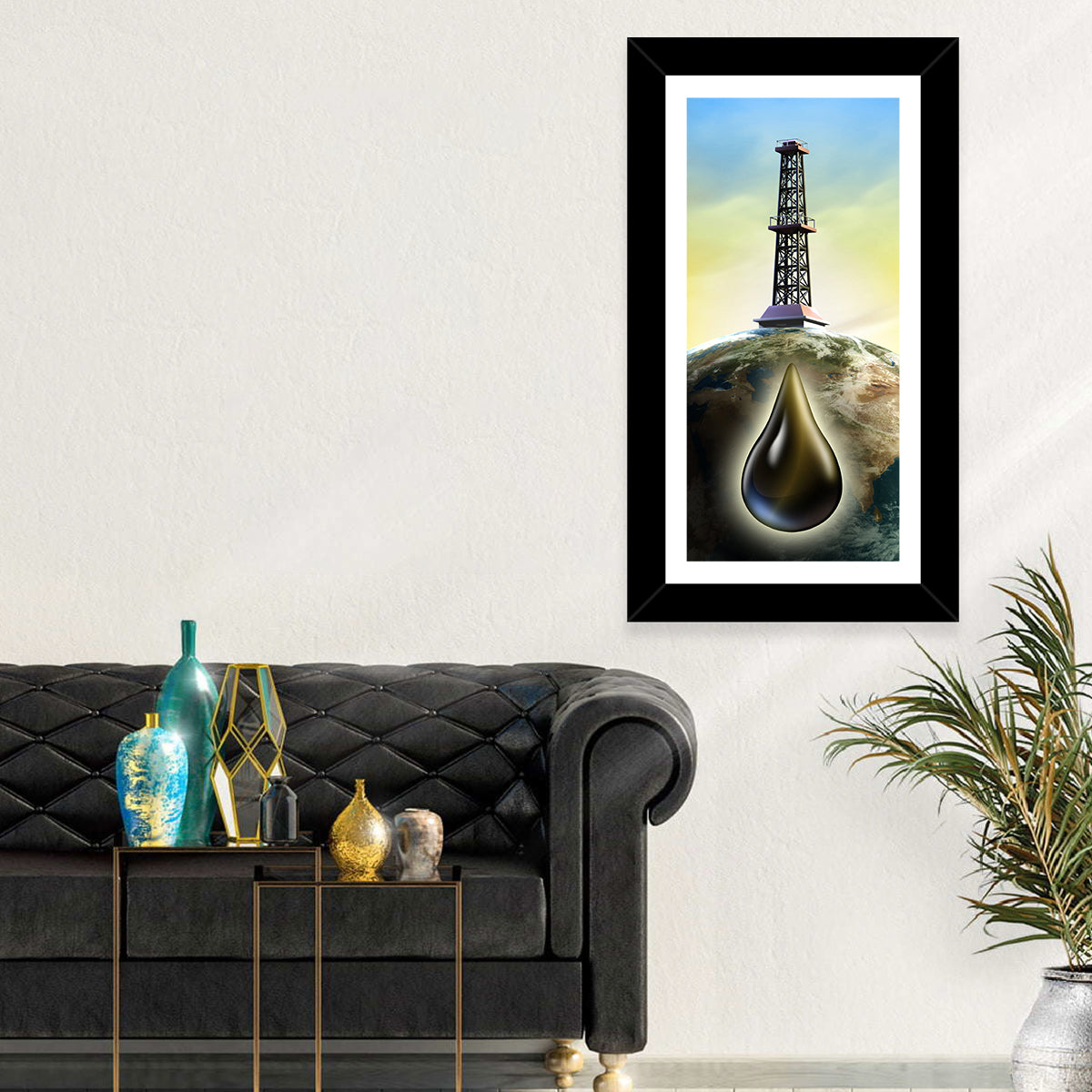 Oil Derrick with Glowing Drop Wall Art