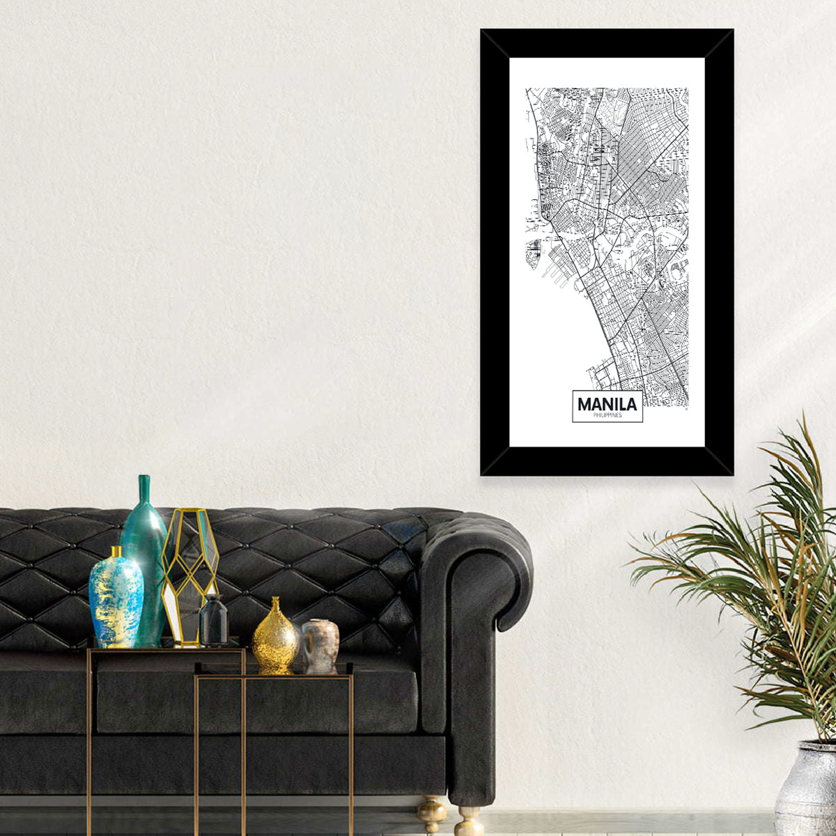 Manila Minimalist City Map Wall Art in a room, portrait