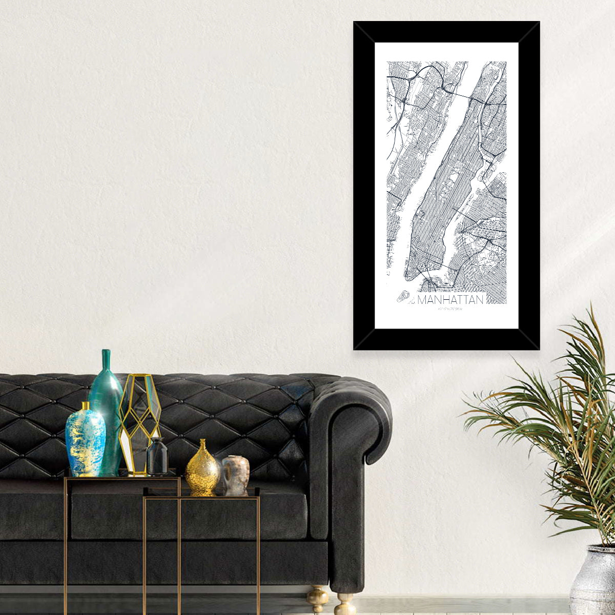 Manhattan Island Map Wall Art in a room, portrait