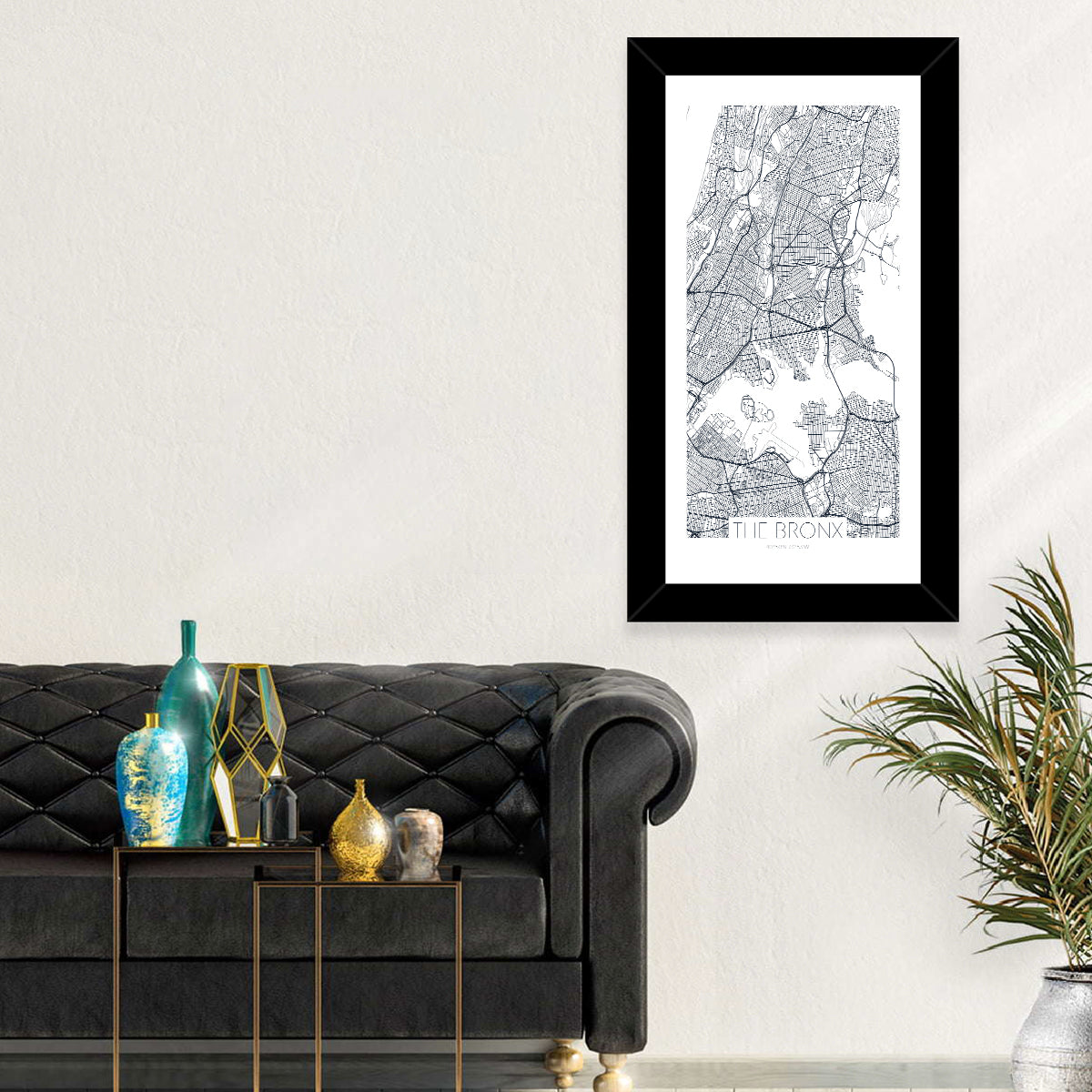 Bronx Black and White Map Wall Art in a room, portrait