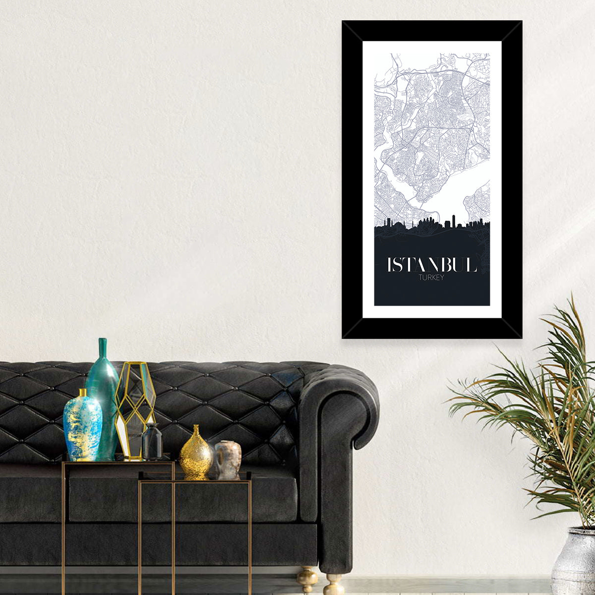 Istanbul Map and Skyline Wall Art in a room, portrait