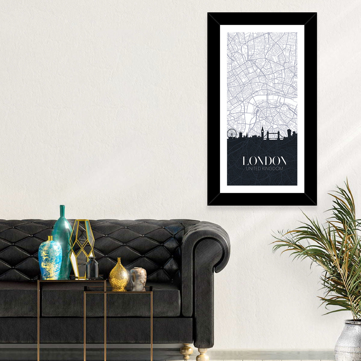 London Skyline Map Wall Art in a room, portrait