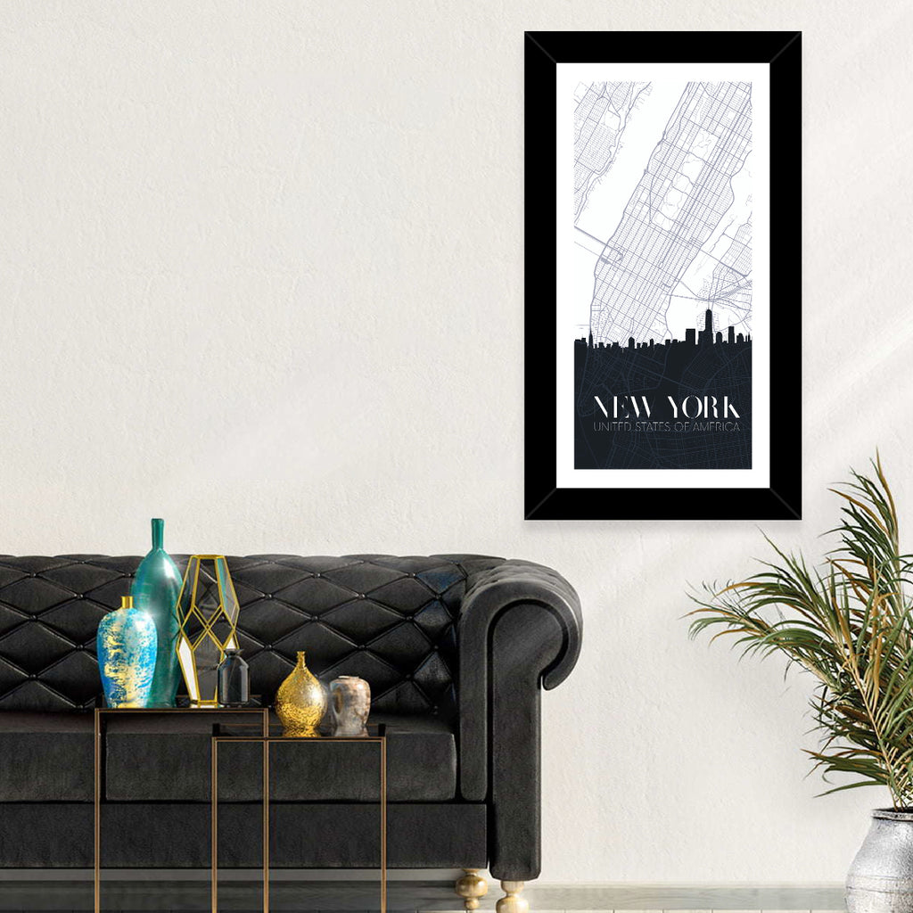 Manhattan Map with Skyline Wall Art