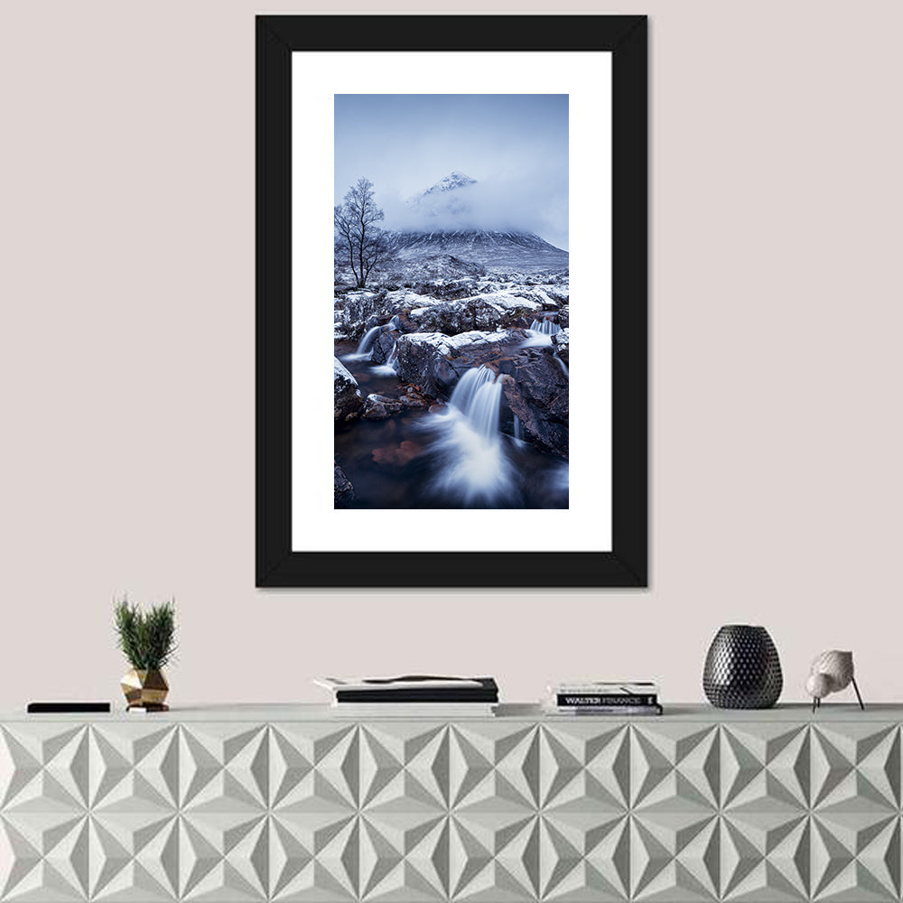 Buachaille Etive Mòr Winter Waterfall Wall Art