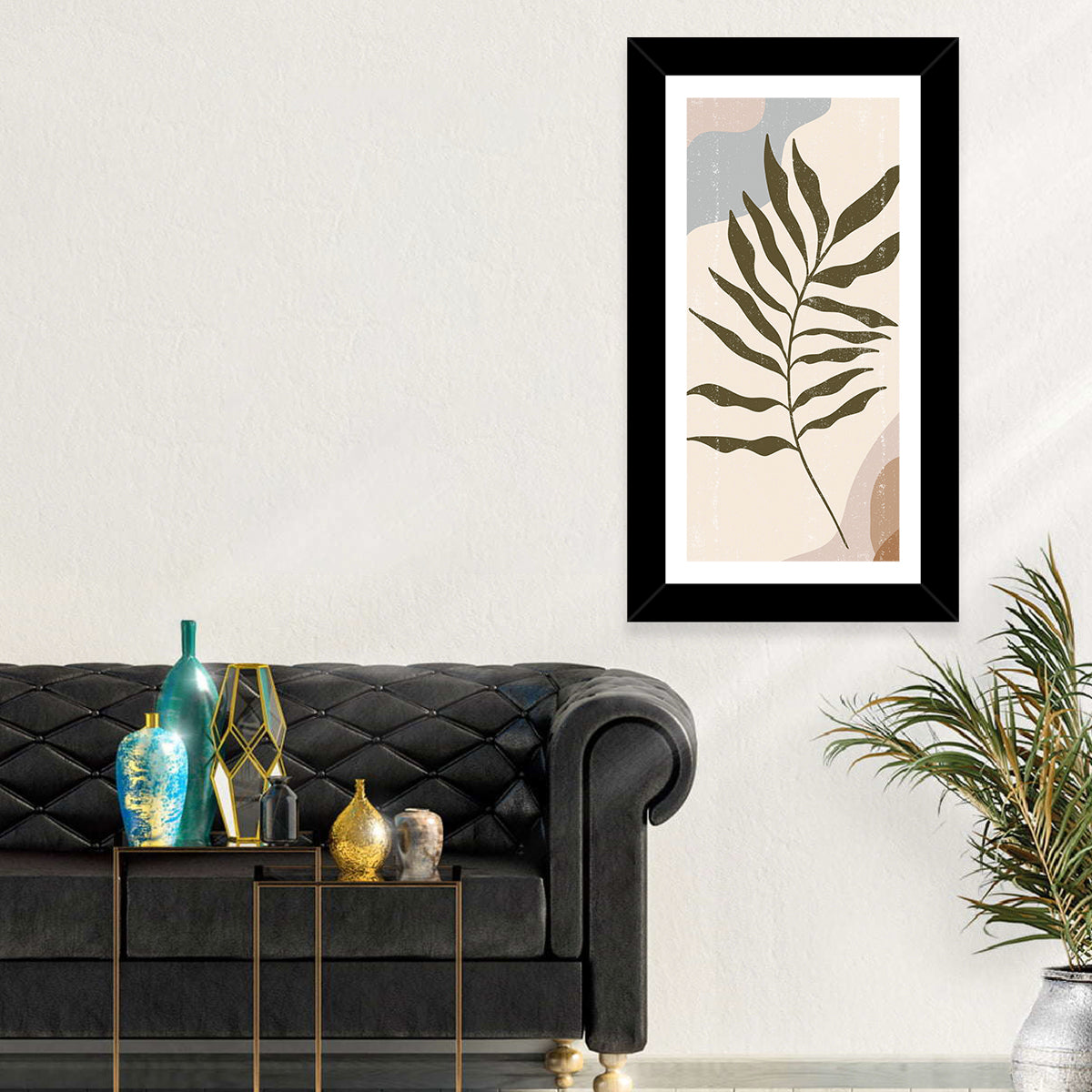 Minimalist Fern Leaf Study Wall Art in a room, portrait