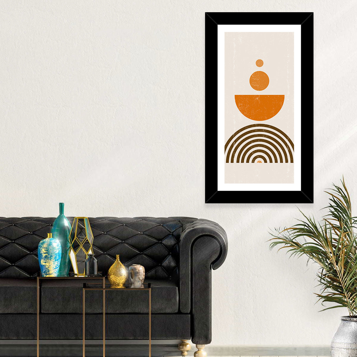Stacked Orange Sun Wall Art in a room, portrait