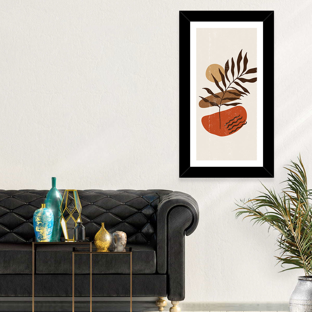 Fern with Terracotta Sun Wall Art in a room, portrait
