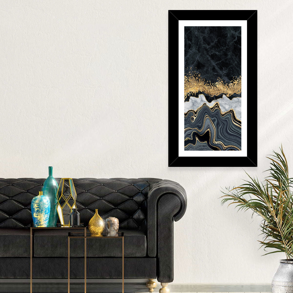 Black Gold River Wall Art in a room, portrait