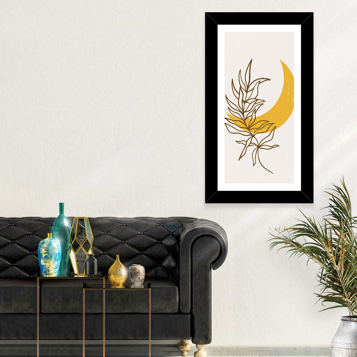 Crescent Moon Leaf Illustration Wall Art
