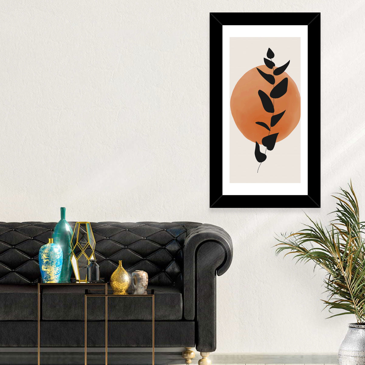 Leafy Branch with Terracotta Circle Wall Art